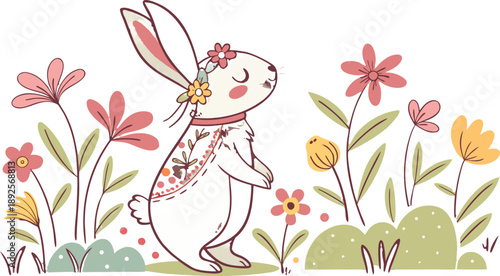 Easter poster and banner template with Easter eggs in the nest on light blue background.Greetings .
Colourful easter banner with bunnies, eggs and flowers. Vector
