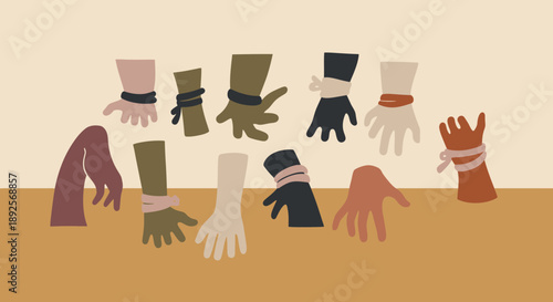 Assorted colorful gloves arranged on a brown surface.