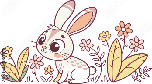 Easter poster and banner template with Easter eggs in the nest on light blue background.Greetings .
Colourful easter banner with bunnies, eggs and flowers. Vector