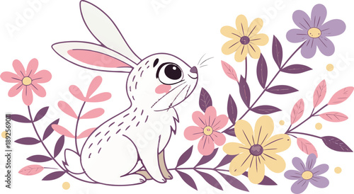 Easter poster and banner template with Easter eggs in the nest on light blue background.Greetings .
Colourful easter banner with bunnies, eggs and flowers. Vector