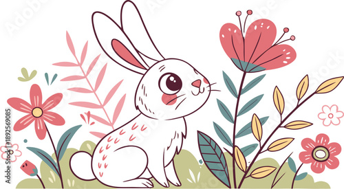 Easter poster and banner template with Easter eggs in the nest on light blue background.Greetings .
Colourful easter banner with bunnies, eggs and flowers. Vector