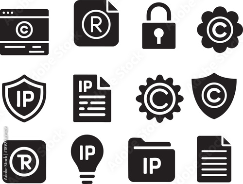 Black and white representing intellectual property rights and security concepts copyright trademark