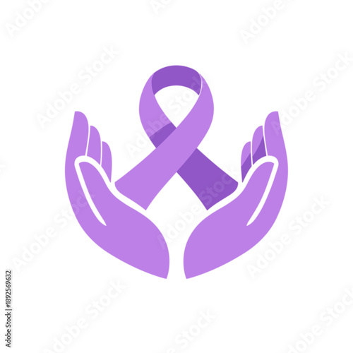 Caring Hands Holding Purple Awareness Ribbon