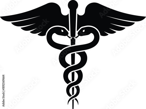 Medical caduceus symbol silhouette isolated on transparent background