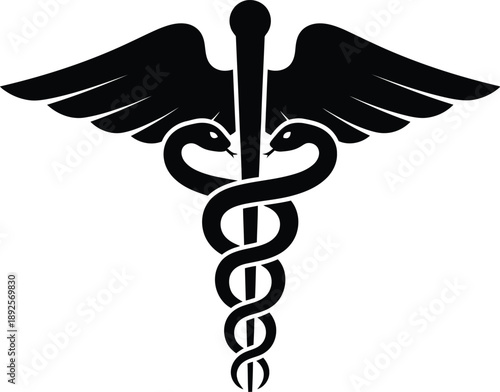 Silhouette of rod of asclepius isolated on transparent background