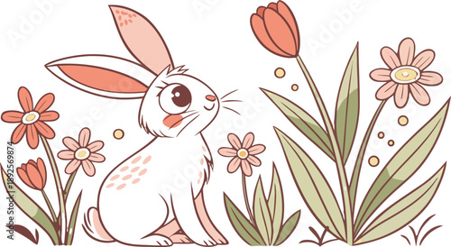 Easter poster and banner template with Easter eggs in the nest on light blue background.Greetings .
Colourful easter banner with bunnies, eggs and flowers. Vector