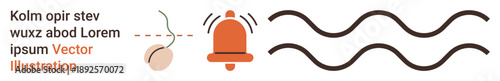 Alert signal, communication, sound waves, notifications, abstract design, vector graphics. Bell icon with sound lines. Alert signal and communication concept
