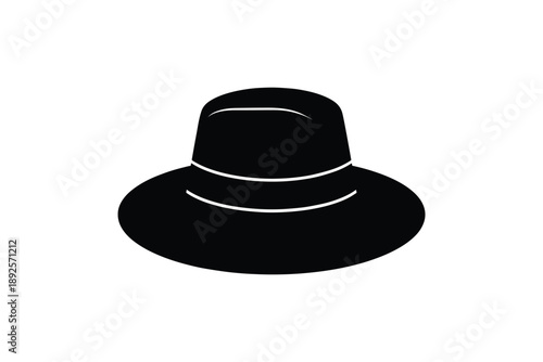 Black silhouette of hat, stylish accessory, headwear for sun protection, fashion element, simple design