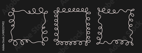 Square doodle frame, hand-drawn wavy curly engagement monograms. Edgings and cadres simple sketchy scribble swirl design, editable one line decoration old-fashioned greeting elements. Editable stroke.
