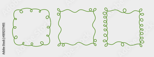 Square doodle frame, hand-drawn wavy curly engagement monograms. Edgings and cadres simple sketchy scribble swirl design, editable one line decoration old-fashioned greeting elements. Editable stroke.