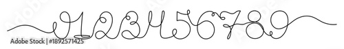 Numbers one two three four five six seven eight nine zero one line art, continuous drawing contour outline 1 2 3 4 5 6 7 8 9 0. Mathematical counting concept Editable stroke. Isolated. Vector