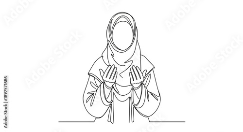 Simple line drawing of a person in a headscarf gesturing