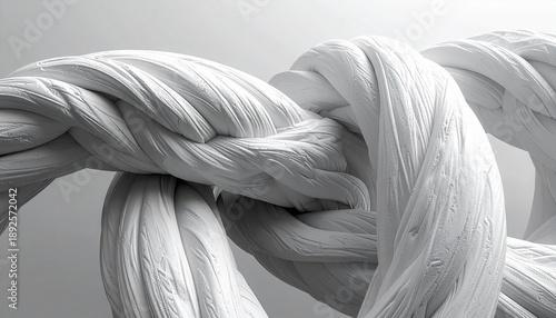 Close-up of a twisted white rope against a plain background.