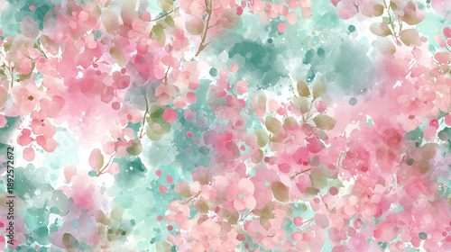 Cute Pink and Green Flower Illustration Background