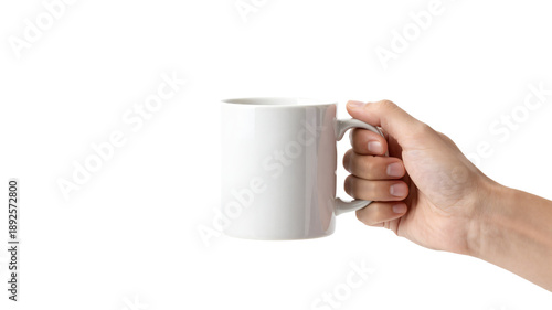 Wallpaper Mural Hand holding white mug isolated on black background Torontodigital.ca
