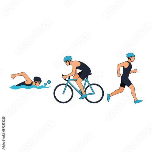 Triathlete performing swimming, cycling, and running actions  
