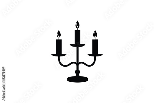 Classic three arm candelabra silhouette with burning candles symbol of elegance and traditional lighting decor