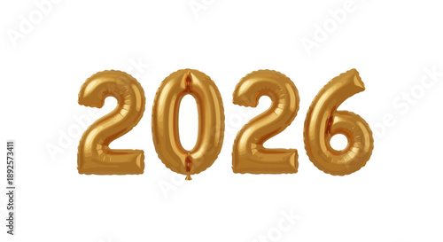Golden balloons displaying the year 2026 for celebration  