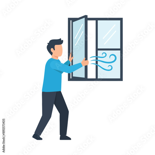 Man opening window to let fresh air into the room  