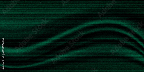 Green drapery silk fabric luxury background. Wavy abstract satin cloth vector texture pattern. Smooth shiny drape material curtain. Elegant velvet curve motion image realistic horizontal design.