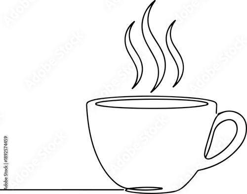 A simple line drawing of a steaming cup of coffee