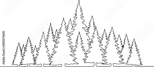 Simple line drawing of evergreen trees in a row