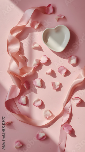 Valentine's Day: Soft Flat Lay with Candies and Ceramic Decor.