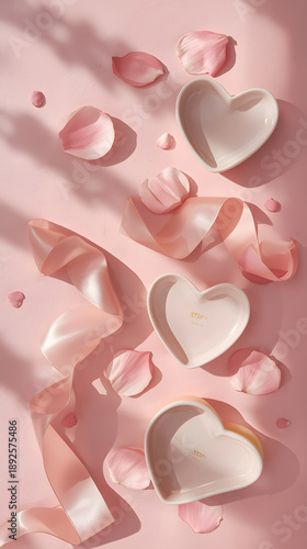 Valentine's Day: Soft Flat Lay with Candies and Ceramic Decor.