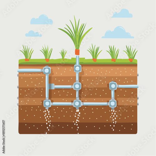 Illustration of Irrigation System for Crop Farming