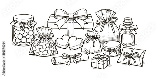 Hand-drawn Gift Packaging, Bows and Ribbons, Valentine’s Day Gifts