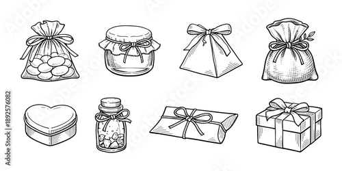 Gift Packaging Illustrations, Hand-drawn, Vintage Style