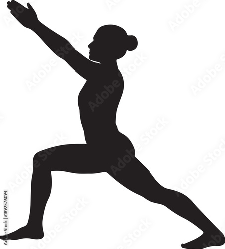 Yoga High Lunge Warrior Pose Silhouette of Woman Exercising
