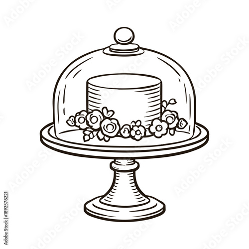 Wedding Cake Under Glass Cloche Elegant Dessert Illustration