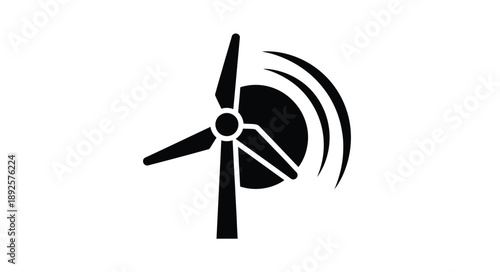 Simple black silhouette of a wind turbine generating clean energy