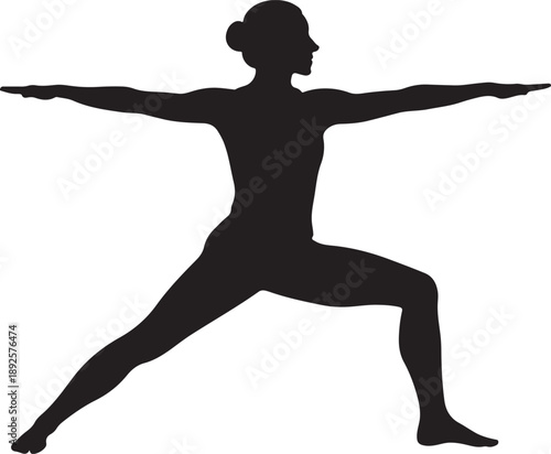 Yoga Warrior II Pose Silhouette of Woman with Arms Outstretched
