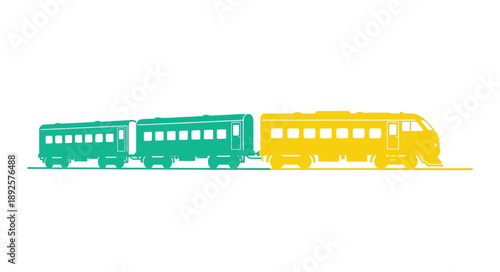 Stylized illustration of a two tone passenger train on a track