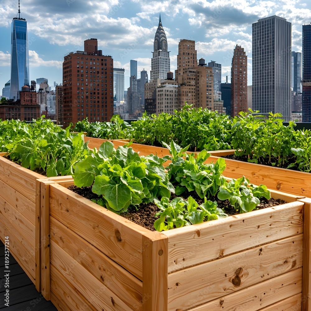 Fototapeta premium Elevated Garden on a New York City Rooftop with Skyline Views