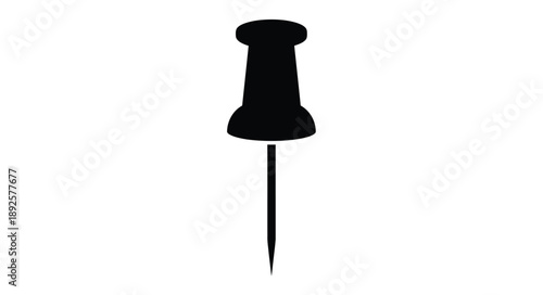 Simple black silhouette of a push pin on a white background