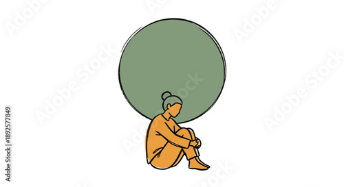 Woman sitting with large green circle above her head illustration.