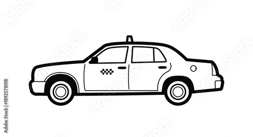 Simple black and white illustration of a classic taxi cab vehicle