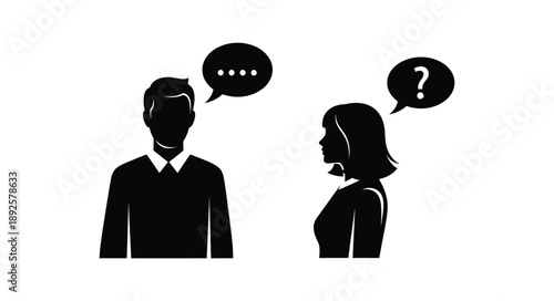 Silhouette of a man and woman in conversation with speech bubbles