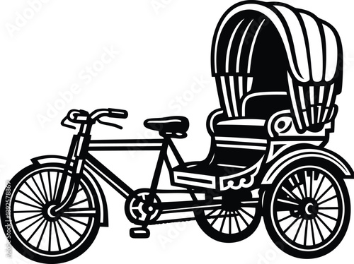 Cycle Rickshaw Vector Icon in Black and White Line Art Style