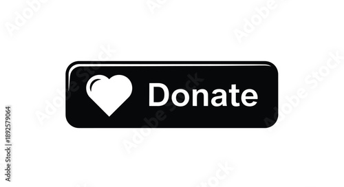 Black button with a white heart and the word donate on it