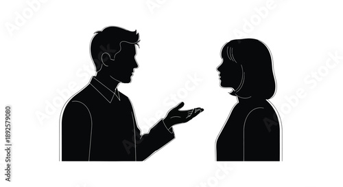 Silhouette of a man and woman engaged in a serious conversation