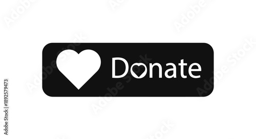 Black donate button with a white heart icon for charitable giving