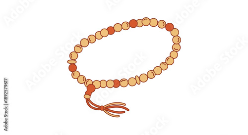 Prayer beads illustration in beige and orange, symbolizing spirituality