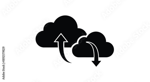 Black silhouette of two clouds with an upward and downward arrow
