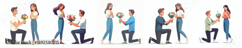 vector man gesture proposing giving flower to his lover on Valentine's Day