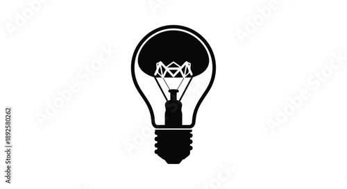 A simple black and white illustration of a light bulb on a white background