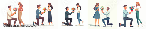 vector man gesture proposing giving flower to his lover on Valentine's Day